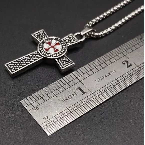 Silver Knights Templar Crusader Cross Necklace Men's Christmas Birthday Gift NEW